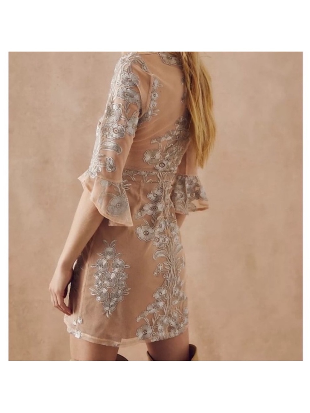 For Love & Lemons x FP Temecula Laced Full Lined Mini Dress Size M Beige - Picture 2 of 7